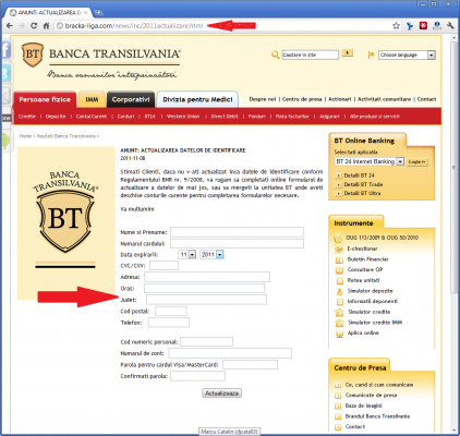 Banca transilvania phishing website